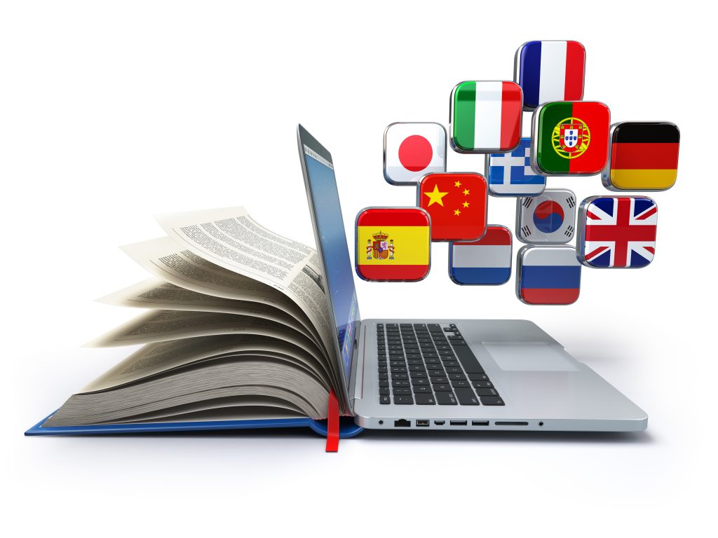 E-learning or online translator concept. Learning languages onli E-learning or online translator concept. Learning languages onli